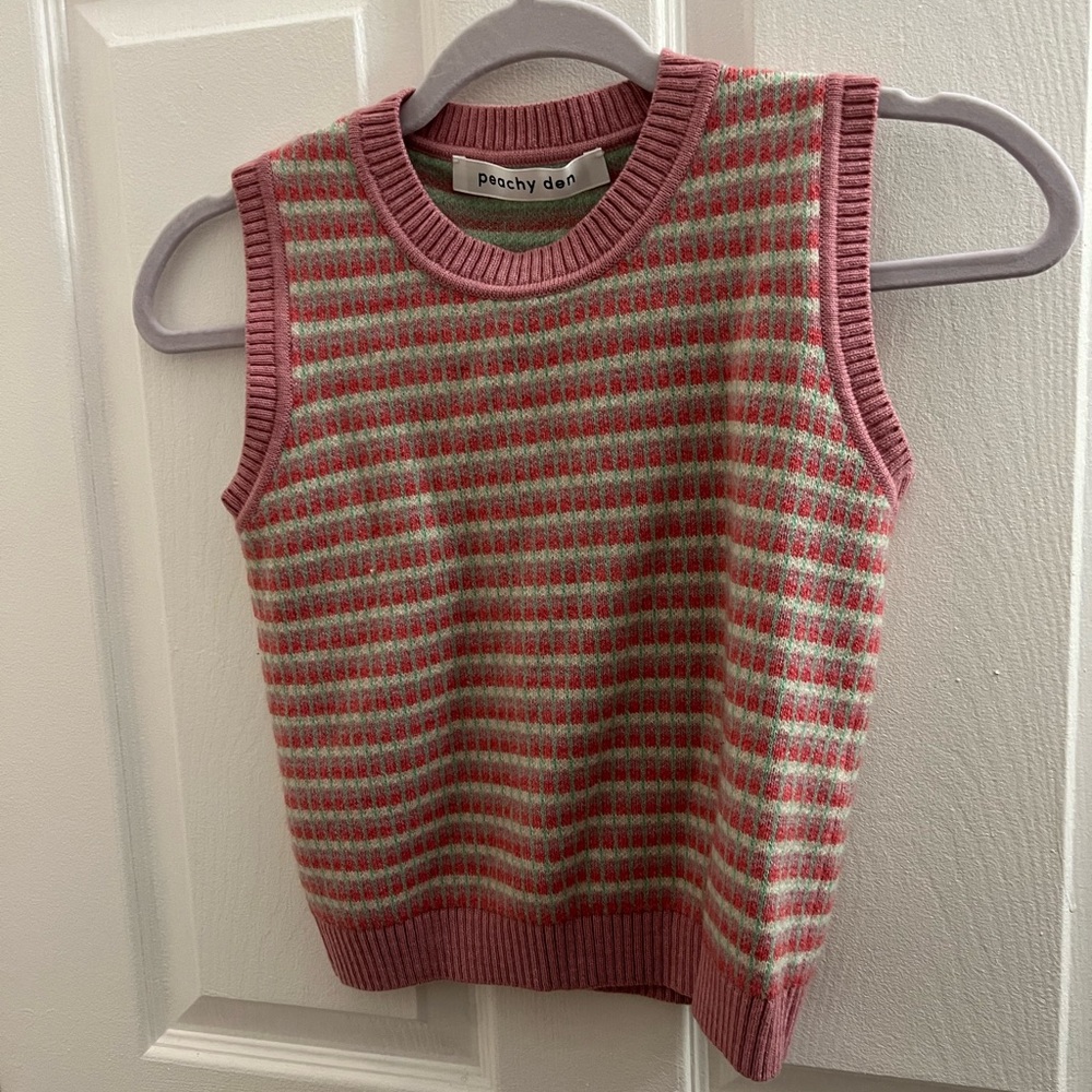 Pink and Green Striped Sleeveless Top